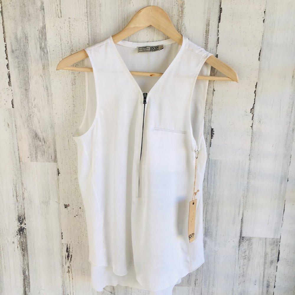 NWT $268 Go Silk Go Zippy Tank Luxe 100% Silk Washable Sleeveless Blouse White